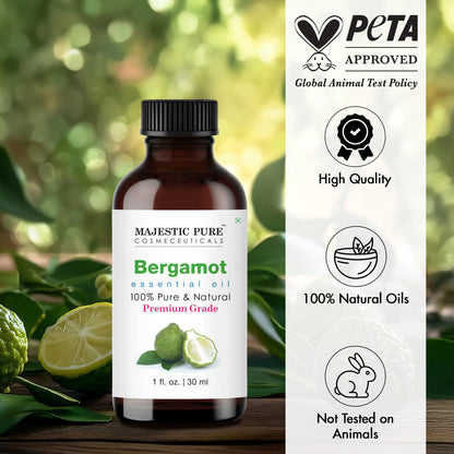 Majestic Pure Bergamot Essential Oil - 1 Fl Oz with Glass Dropper | 100% Pure & Natural