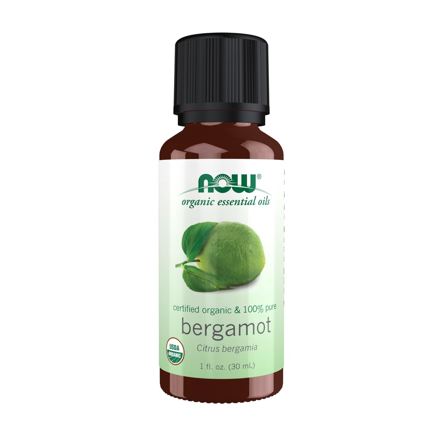 NOW Essential Oils Organic Bergamot Oil — 100% Pure, Cold-Pressed, Sweet Citrus Aroma, 1 oz