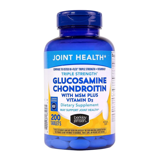 Berkley Jensen Glucosamine Chondroitin MSM – Triple Strength Joint Support, Vitamin D3, 200 Count – NSF Certified BritishVita | Premium UK Vitamins & Wellness Supplements