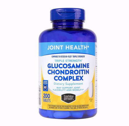 Berkley Jensen Triple Strength Glucosamine Chondroitin MSM Boswellia Complex 2703 mg — Joint Support (200 Tablets)
