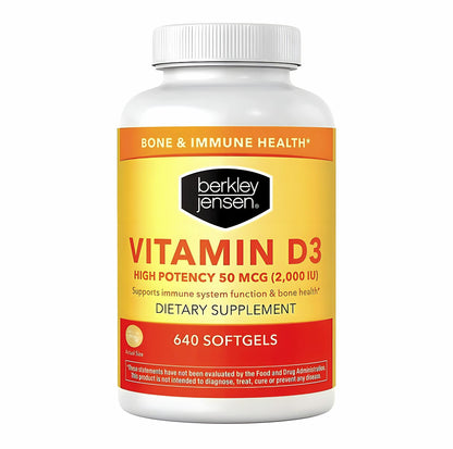 Berkley Jensen Vitamin D3 2000IU (50 mcg) – 640 Softgels, USA Made