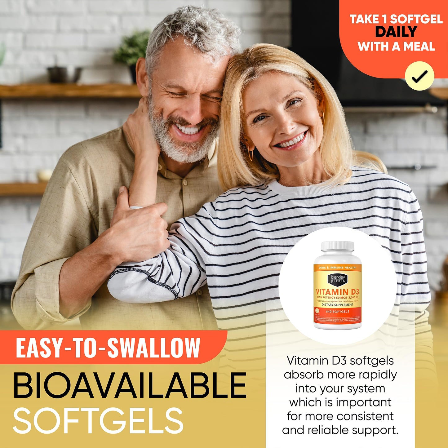 Berkley Jensen Vitamin D3 2000IU (50 mcg) – 640 Softgels, USA Made