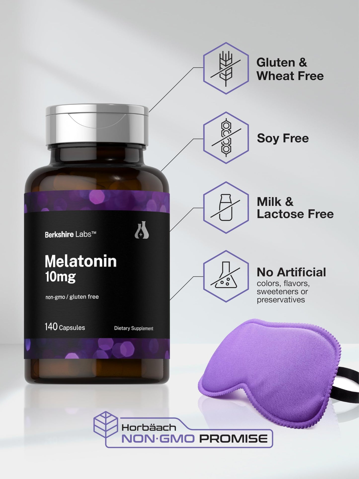Horbäach Berkshire Labs Melatonin 10mg | 140 Quick Release Capsules | Extra Strength | Non-GMO Gluten Free