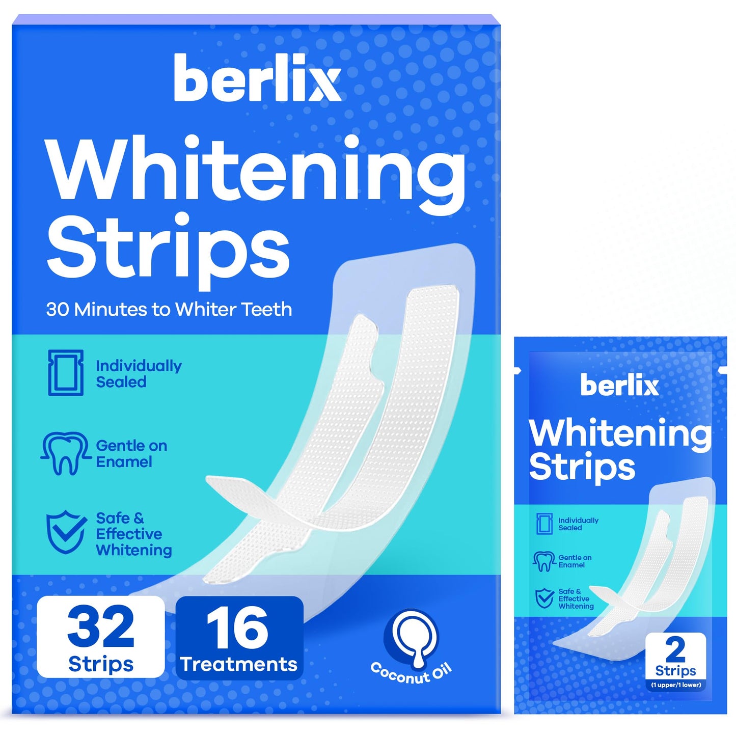 Berlix Teeth Whitening Strips - 32 Count (16 Treatments) | Enamel Safe & Gentle