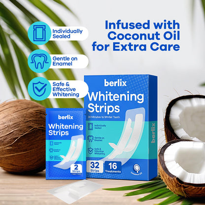 Berlix Teeth Whitening Strips - 32 Count (16 Treatments) | Enamel Safe & Gentle