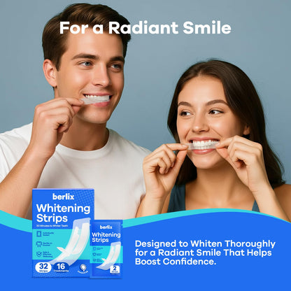 Berlix Teeth Whitening Strips - 32 Count (16 Treatments) | Enamel Safe & Gentle