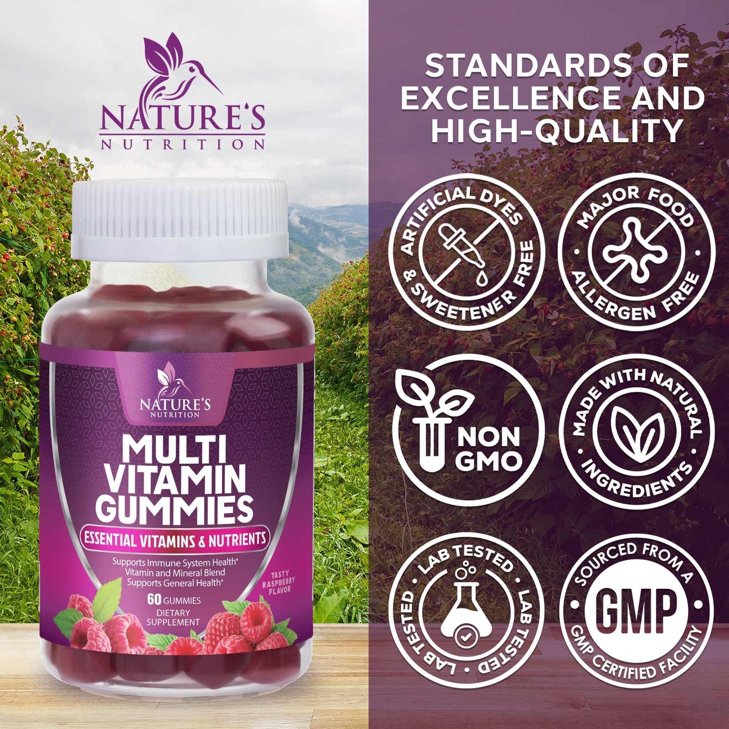 Multivitamin Gummies for Adults – Vitamins A, C, D & B12 | For Women & Men | Nature's Multi VIT Vitamin (60 Gummies)