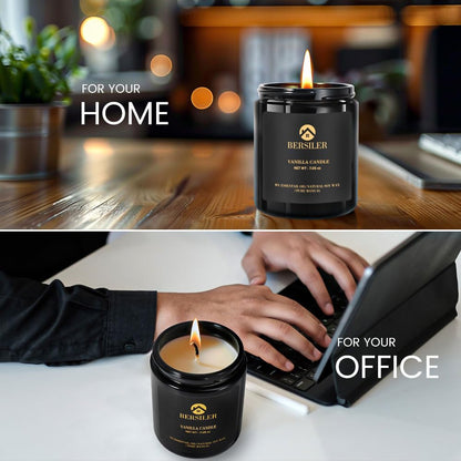 Bersiler Scented Candles for Men - Vanilla Soy Candle, Masculine Black Candles