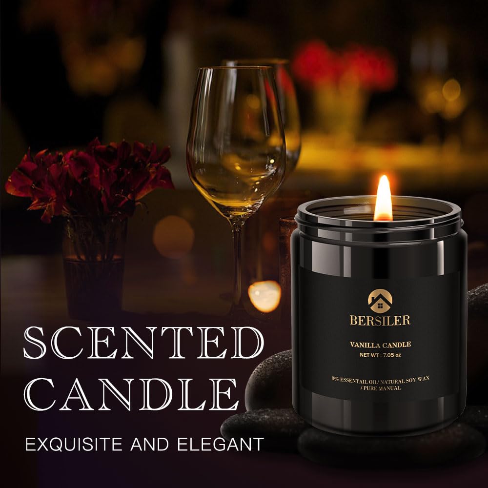Bersiler Scented Candles for Men - Vanilla Soy Candle, Masculine Black Candles