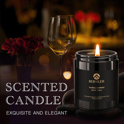 Bersiler Scented Candles for Men - Vanilla Soy Candle, Masculine Black Candles