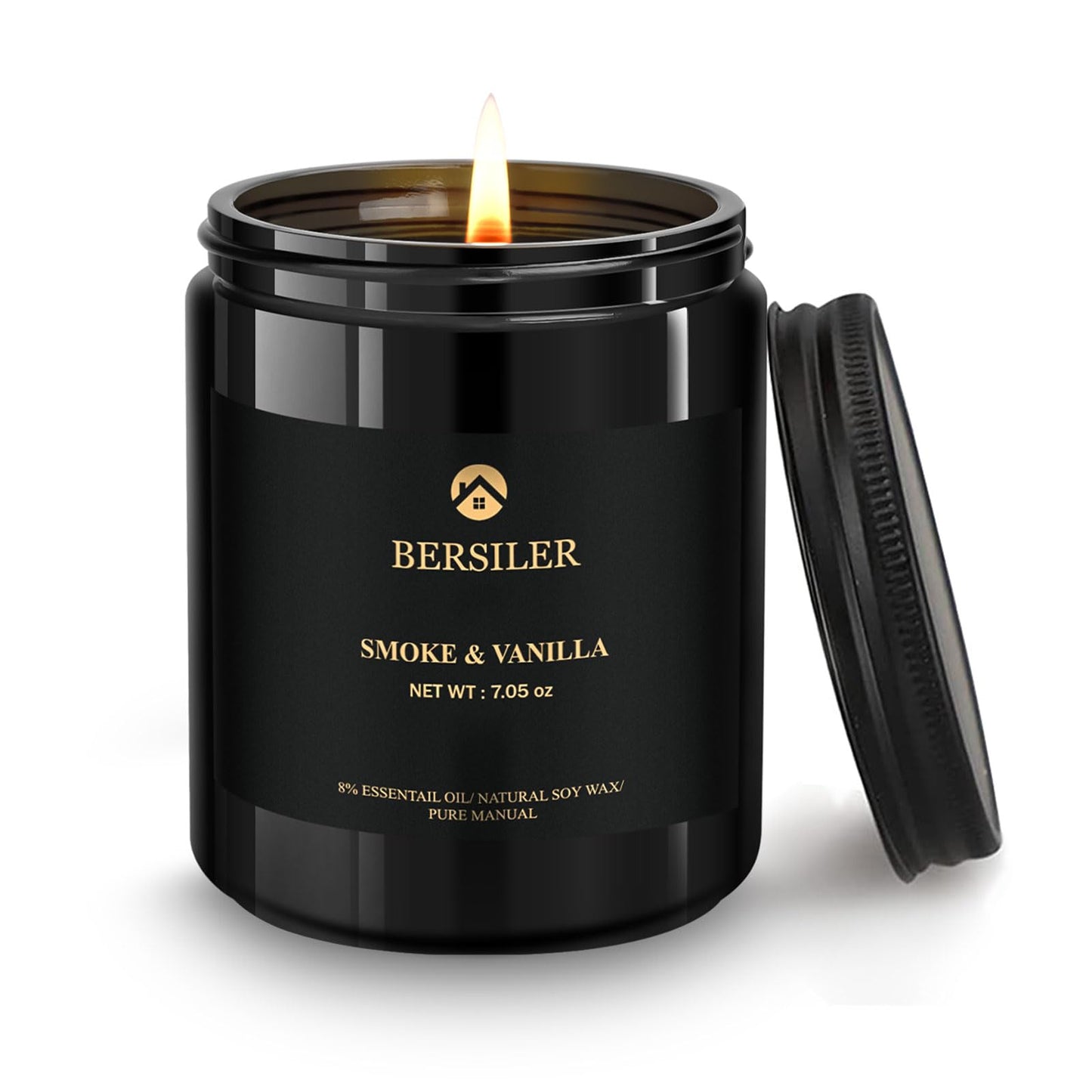 Bersiler Scented Candles for Men - Vanilla Soy Candle, Masculine Black Candles