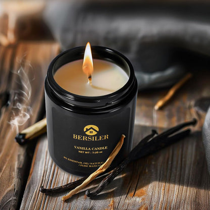 Bersiler Scented Candles for Men - Vanilla Soy Candle, Masculine Black Candles