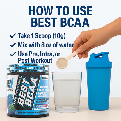 BPI Sports Best BCAA Powder – Blue Raspberry, 30 Servings | Muscle Recovery & Hydration