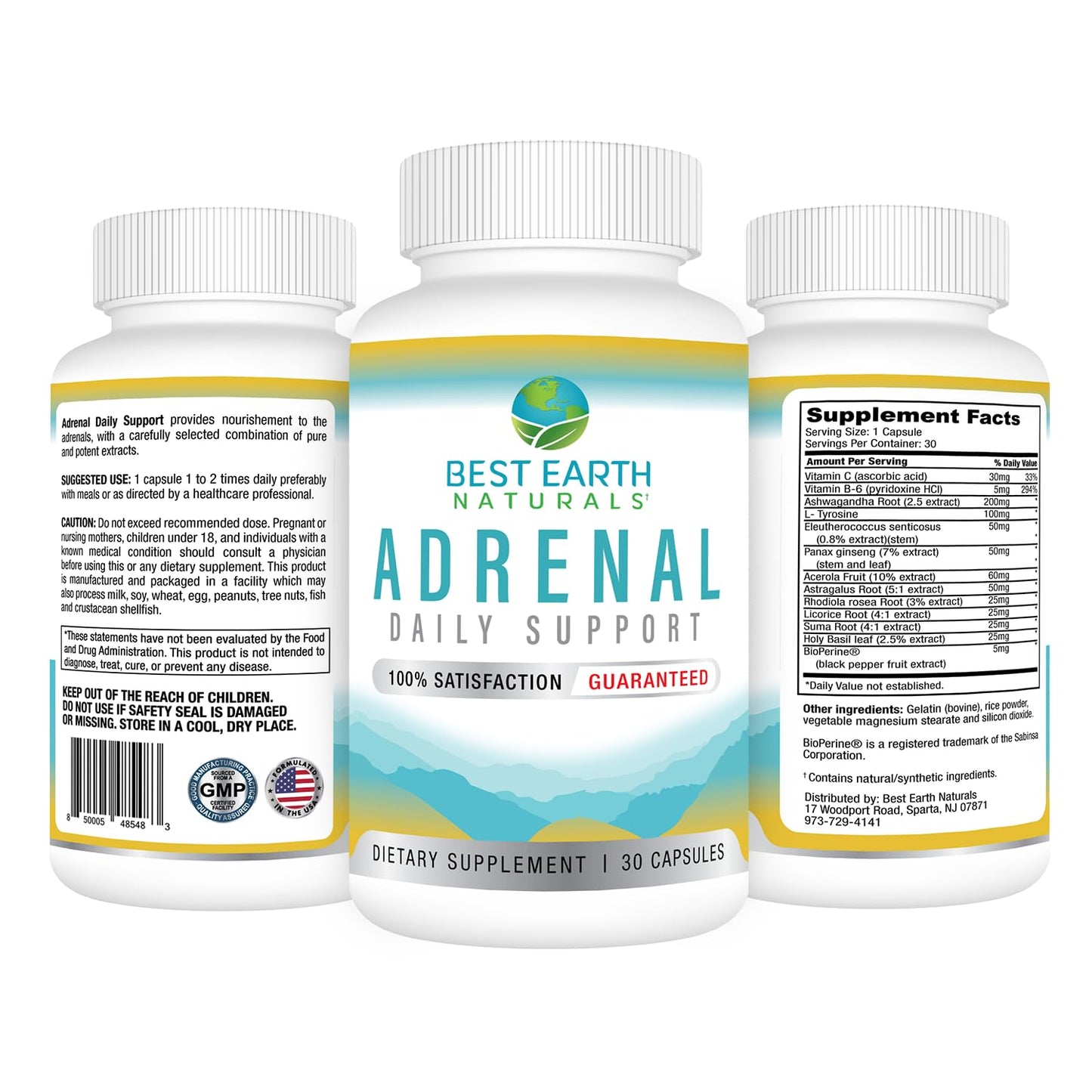 Best Earth Naturals Adrenal Support for Adults – Holy Basil, B Vitamins, L-Tyrosine, Rhodiola Rosea, Ashwagandha