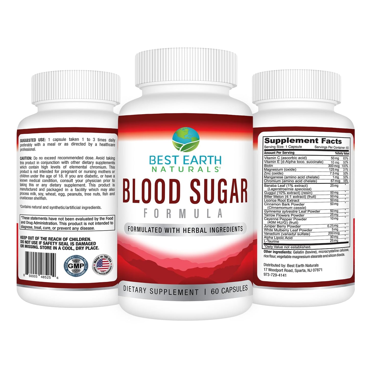 Best Earth Naturals Blood Sugar Formula with Cinnamon, Gymnema & Banaba – 60 Count