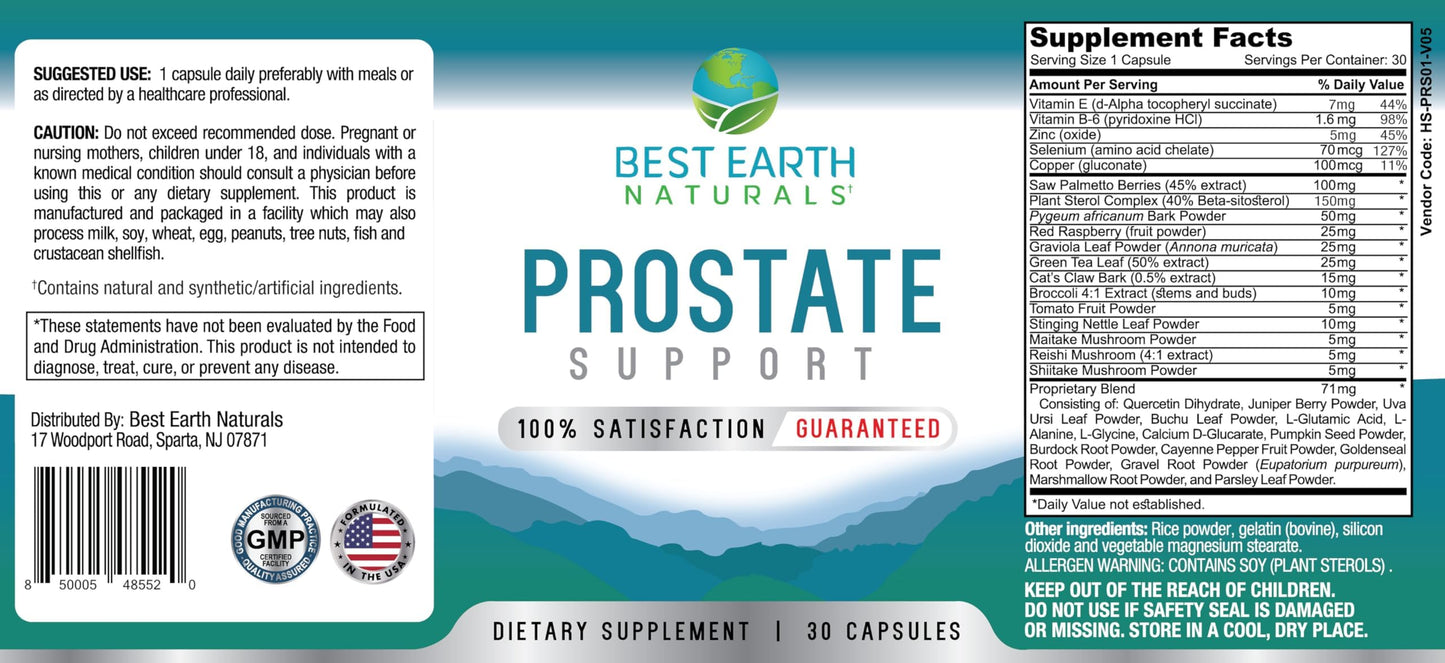 Best Earth Naturals Prostate Support Supplement for Men - Prostate Support - 30 Day Supply
