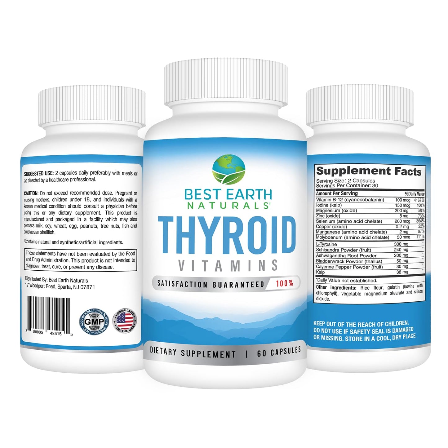 Best Earth Naturals Thyroid Support Supplement for Women and Men - 60 Capsules