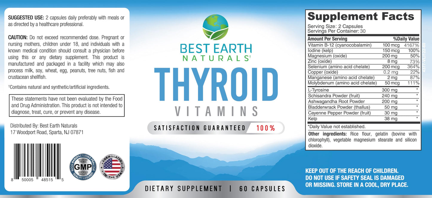 Best Earth Naturals Thyroid Support Supplement for Women and Men - 60 Capsules