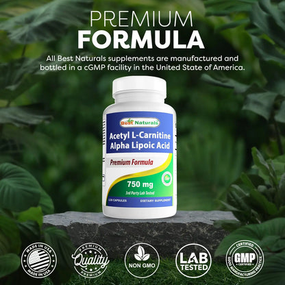 Best Naturals Acetyl L-Carnitine & Alpha Lipoic Acid 750 mg – 360 Count (3 x 120) BritishVita | Premium UK Vitamins & Wellness Supplements