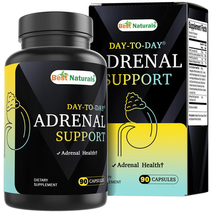 Best Naturals Adrenal Support - 90 Veg Capsules with Ashwagandha, L-Tyrosine, Magnesium, Rhodiola, Holy Basil & Bioperine