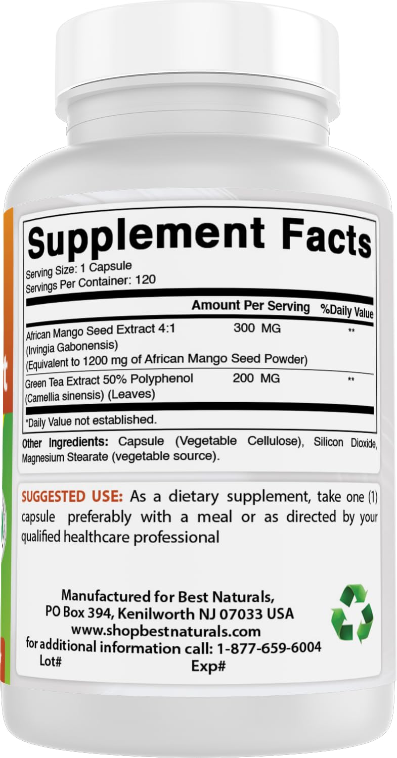 Best Naturals African Mango with Green Tea 1400 mg per Serving - 120 Vegetarian Capsules