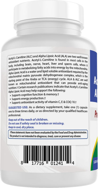Best Naturals Acetyl L-Carnitine & Alpha Lipoic Acid 750 mg - 120 Capsules