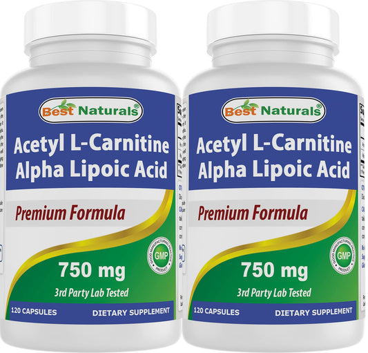 Best Naturals Acetyl L-Carnitine + Alpha Lipoic Acid 750 mg | 120 Capsules (Pack of 2) BritishVita | Premium UK Vitamins & Wellness Supplements