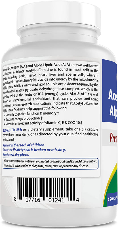 Best Naturals Acetyl L-Carnitine + Alpha Lipoic Acid 750 mg | 120 Capsules (Pack of 2)