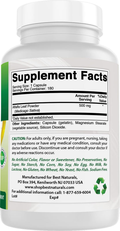 Best Naturals Alfalfa Green Super Food 500 mg – 180 Capsules (Pack of 2)