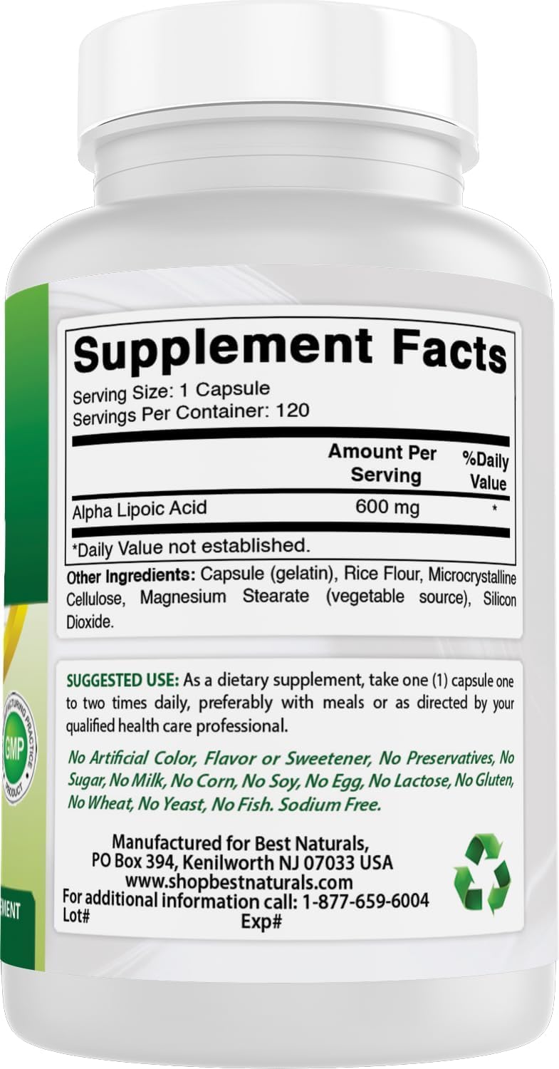Best Naturals Alpha Lipoic Acid 600 mg | 120 Count - Powerful Antioxidant