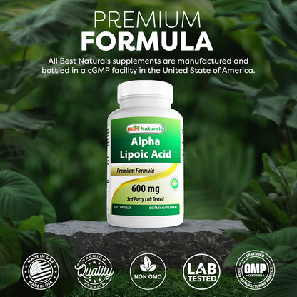 Best Naturals Alpha Lipoic Acid 600 mg | 120 Count (Pack of 2) – Non-GMO, Gluten Free