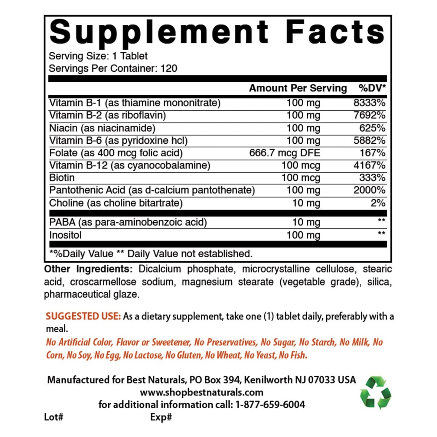 Best Naturals B-100 Complex 120 Tablets - Pack of 3 | B Complex Vitamins