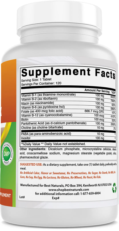 Best Naturals B-100 Complex 120 Tablets - Pack of 3 | B Complex Vitamins