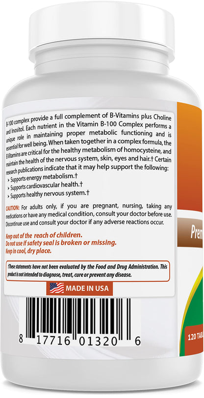 Best Naturals B-100 Complex 120 Tablets - Pack of 3 | B Complex Vitamins