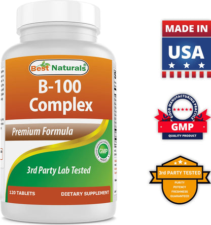 Best Naturals B-100 Complex 120 Tablets - Pack of 3 | B Complex Vitamins