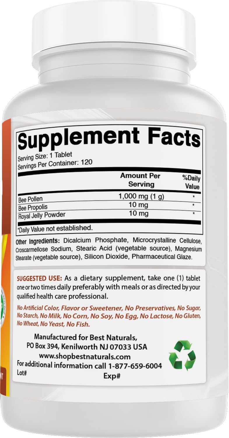 Best Naturals Bee Pollen Complex 1000 mg – 120 Tablets (Pack of 2)