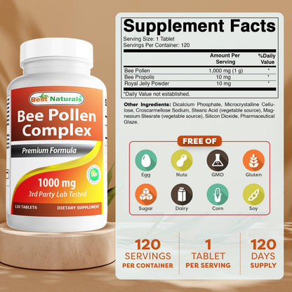 Best Naturals Bee Pollen Complex 1000 mg – 120 Tablets (Pack of 2)