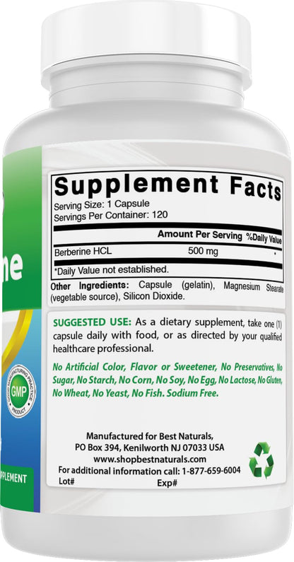Best Naturals Berberine 500mg 120 Capsules – Immune, Cardiovascular & GI Support (Pack of 2)