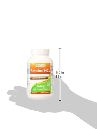 Best Naturals Betaine HCL 648 mg 250 Capsules - Non-GMO & Gluten Free
