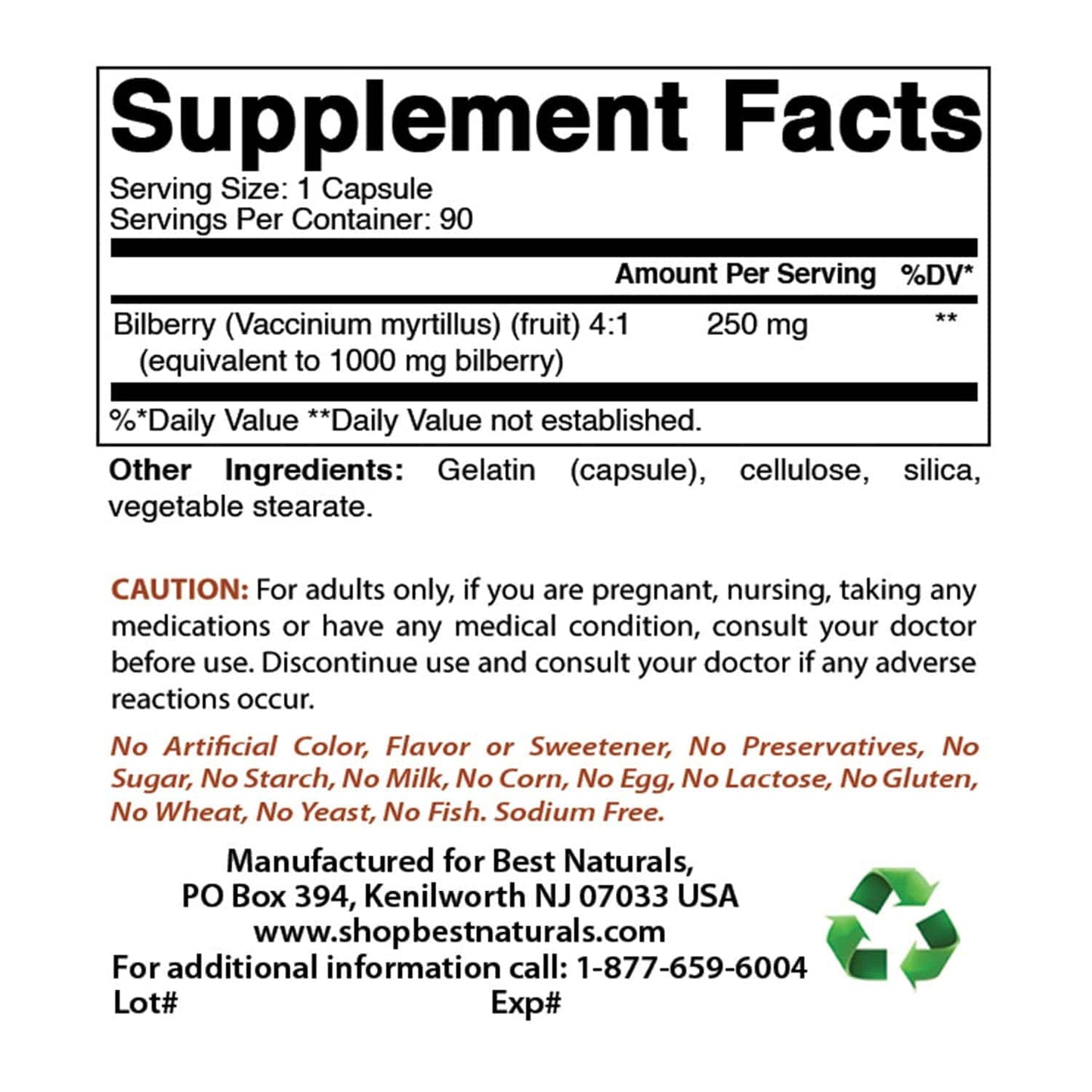Best Naturals Bilberry 1000 mg - 90 Capsules (3 Pack)