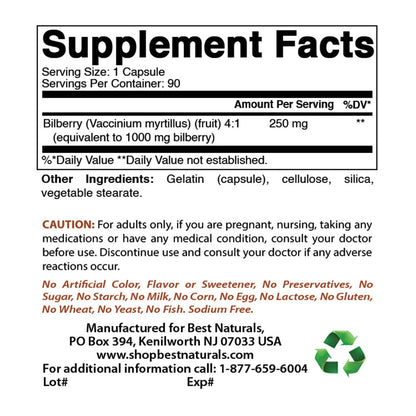 Best Naturals Bilberry 1000 mg - 90 Capsules (3 Pack)