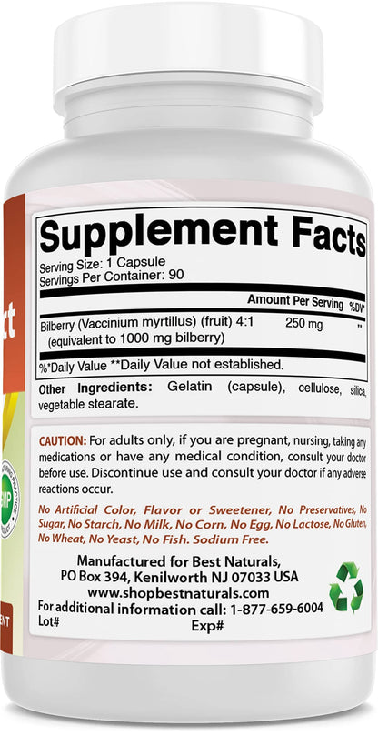 Best Naturals Bilberry 1000 mg - 90 Capsules (3 Pack)