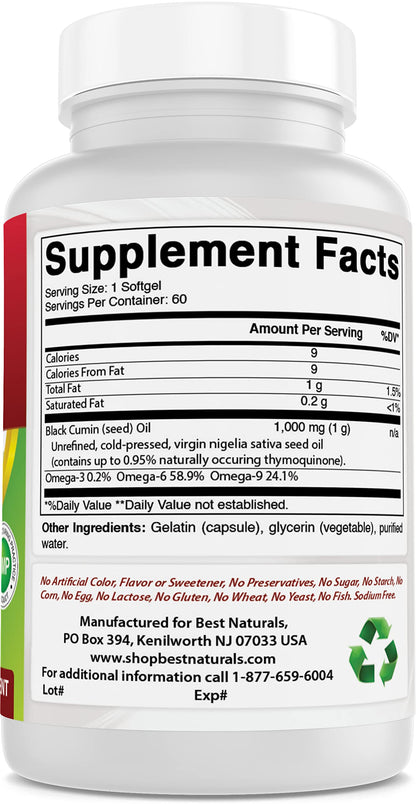 Best Naturals Black Seed Oil 2 Packs - 1000 mg Non-GMO Nigella Sativa, 120 Softgels