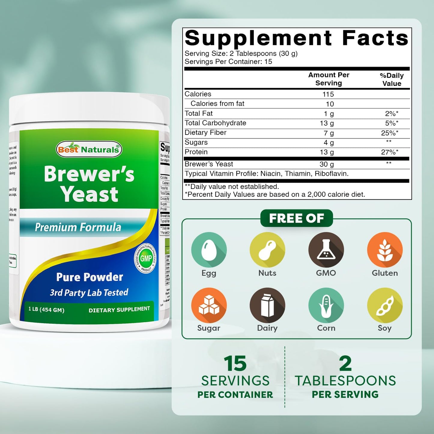 Best Naturals 2 Pack 100% Pure Brewer's Yeast Powder 16 oz – Lactation & Digestive Health