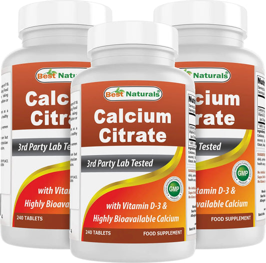 Best Naturals Calcium Citrate with Vitamin D-3 – 240 Tablets (Pack of 3) | Non-GMO, Gluten-Free BritishVita | Premium UK Vitamins & Wellness Supplements
