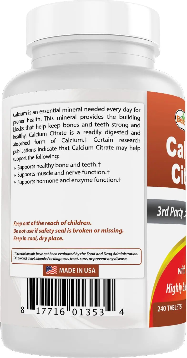 Best Naturals Calcium Citrate with Vitamin D-3 – 240 Tablets (Pack of 3) | Non-GMO, Gluten-Free BritishVita | Premium UK Vitamins & Wellness Supplements