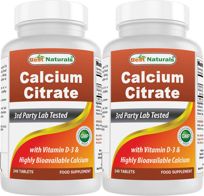 Best Naturals Calcium Citrate with Vitamin D-3 - 240 Tablets (Pack of 2)