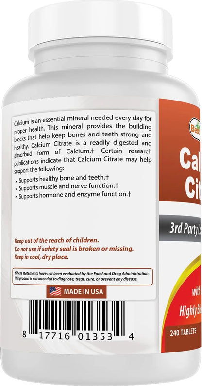 Best Naturals Calcium Citrate with Vitamin D-3 – 240 Tablets (Pack of 3) | Non-GMO, Gluten-Free BritishVita | Premium UK Vitamins & Wellness Supplements