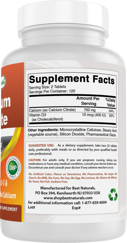 Best Naturals Calcium Citrate with Vitamin D-3 - 240 Tablets (Pack of 2)