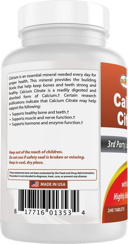 Best Naturals Calcium Citrate with Vitamin D-3 - 240 Tablets (Pack of 2)